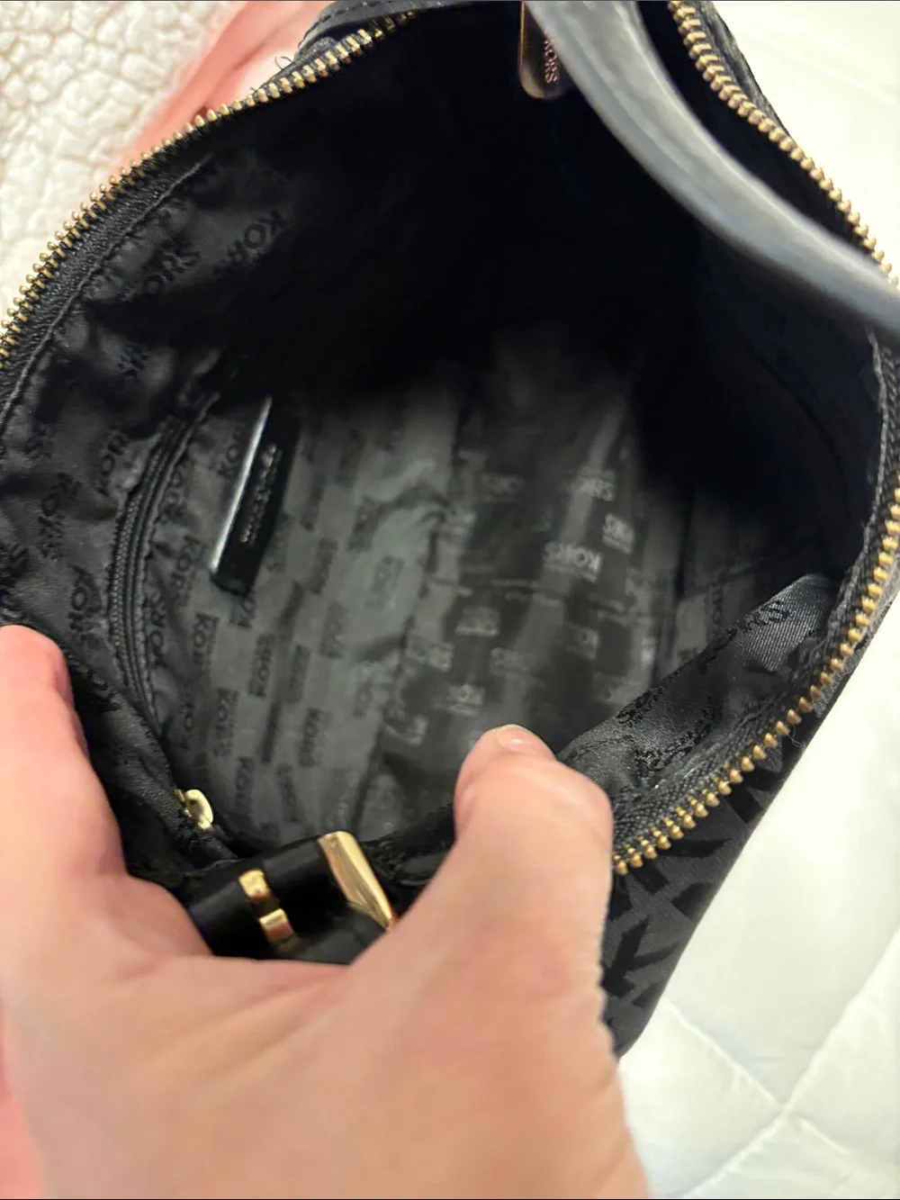 Michael Kors Black MK Logo Shoulder Bag with Gold Accent Charm